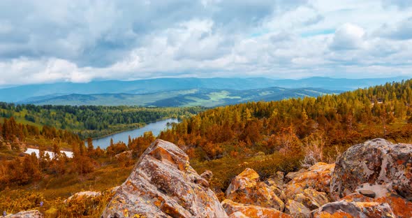 Mountain Lake Timelapse at the Summer or Autumn Time