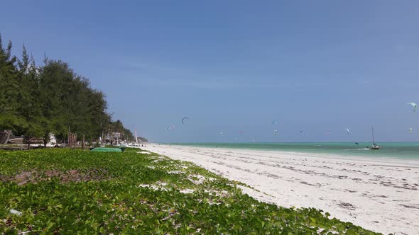 Kitesurfing Near the Shore of Zanzibar Tanzania