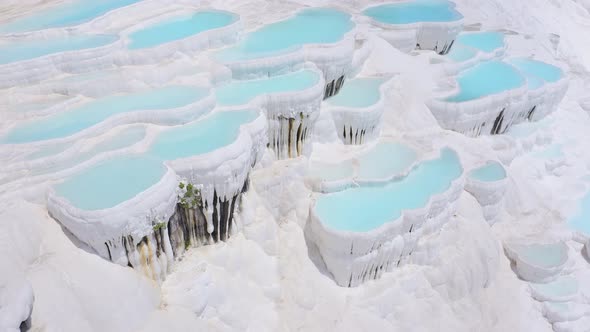 Tilt Shift of Camera From Travertines To Tourists in Pamukkale, Turkey