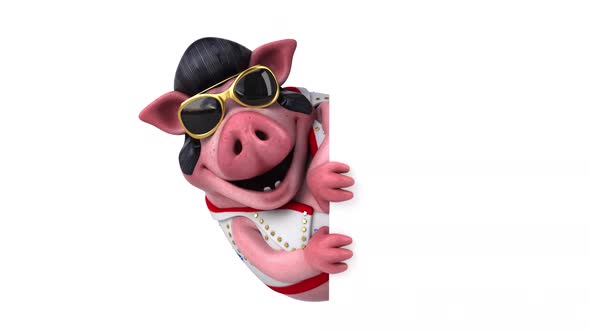 Fun 3D cartoon animation of a rocker Pig