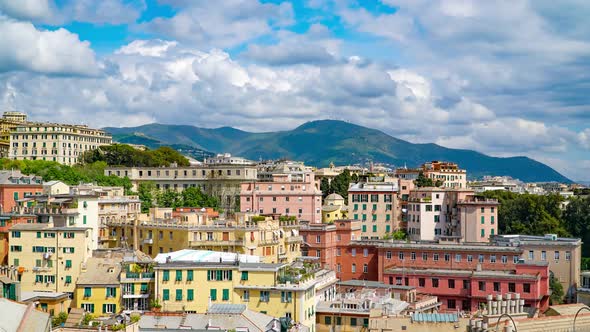 Aerial Timelapse View of Old Town Genova Italy