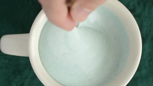 Ice cream spirulina powder view from the top