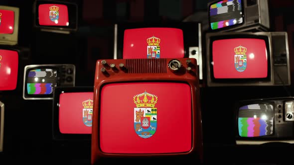 Flag of Avila, province of Spain, and Retro TVs.