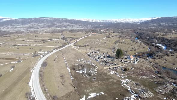Cemetery And Small Chapel In Mountains