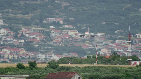 The Plane Lands on the Runway of the Airport in Split Croatia