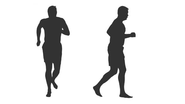 Silhouette of Man Jogging Barefoot, Alpha Channel