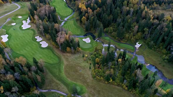 Aerial View of Golf Course Near the Forest