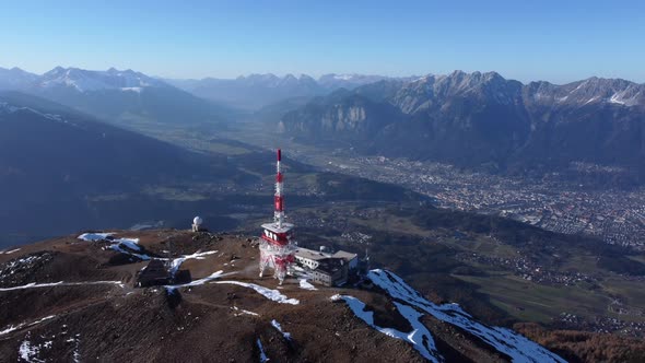 Patscherkofel Transmitter radio antenna on top of Innsbruck mountain, drone