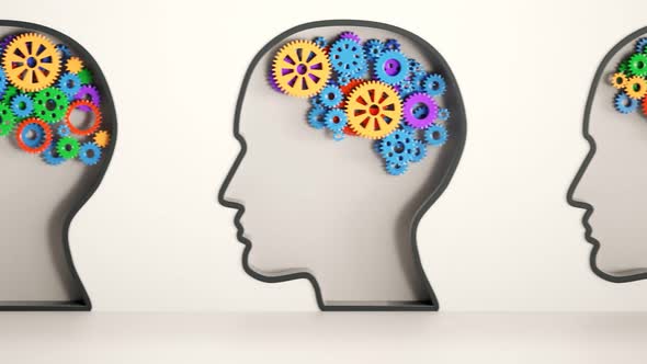 Human brain made of gears. A metaphor of mental illness, neurology problems.