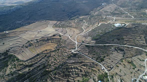 Village of Lefkes on the island of Paros in the Cyclades in Greece from the sky