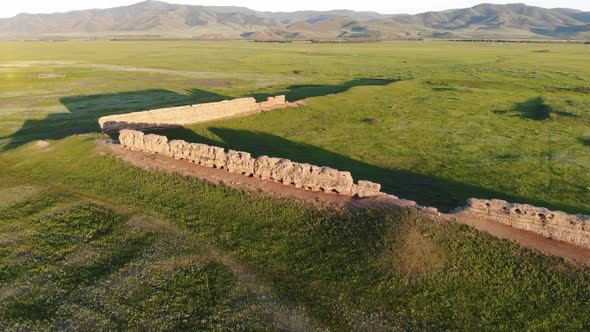 Ruins of Ancient City, Building and Wall From Ancient Times in Treeless Vast Plain of Mongolia