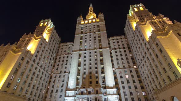 Stalin's Famous Skyscraper on Kudrinskaya Square Timelapse Hyperlapse, Moscow, Russia.