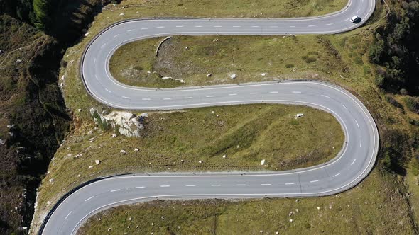Julier pass, Switzerland. Aerial view of the mountain and the road.