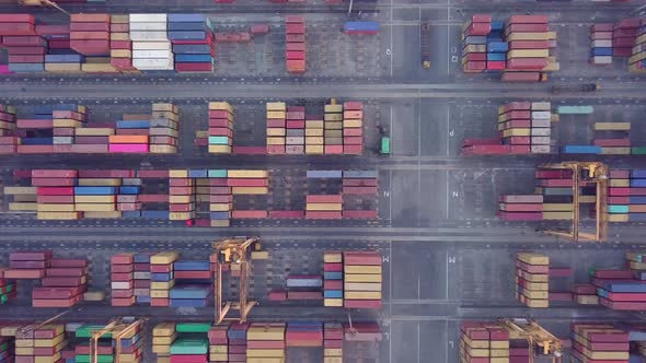 Aerial View drone 4k footage of Container Cranes in Port, Colombo