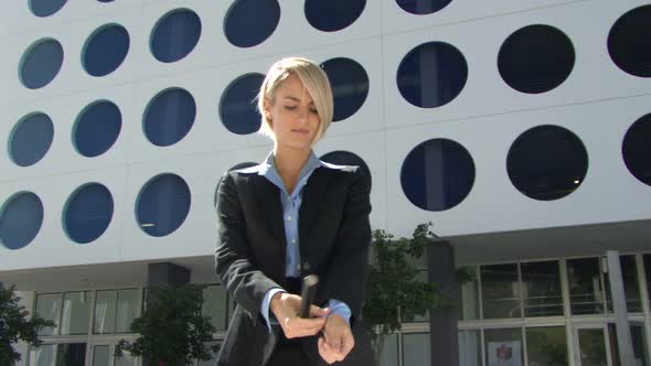 Portrait of female reporter getting ready for camera