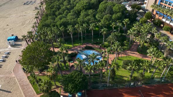 fountain in the park aerial view Turkey Alanya 4 K