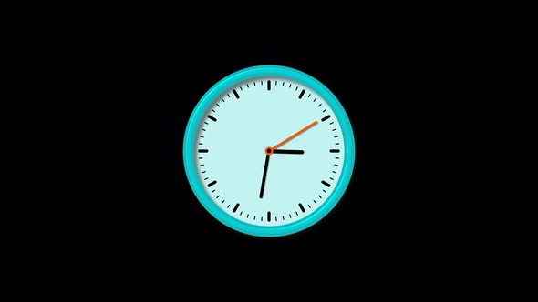 Cyan color circle 3d wall clock isolated animated