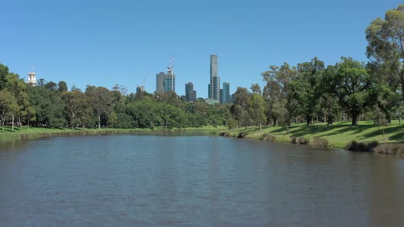 Melbourne City Australia and Yarra River Aerial Reveal