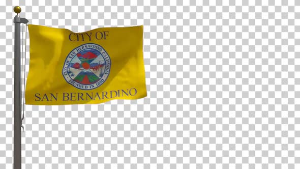 San Bernardino City Flag (California, USA) on Flagpole with Alpha Channel - 4K