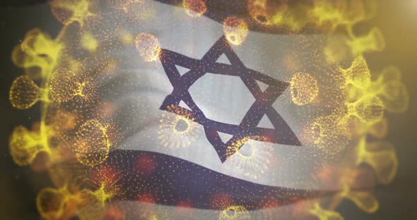 Israeli Flag With Corona Virus Bacteria Centered