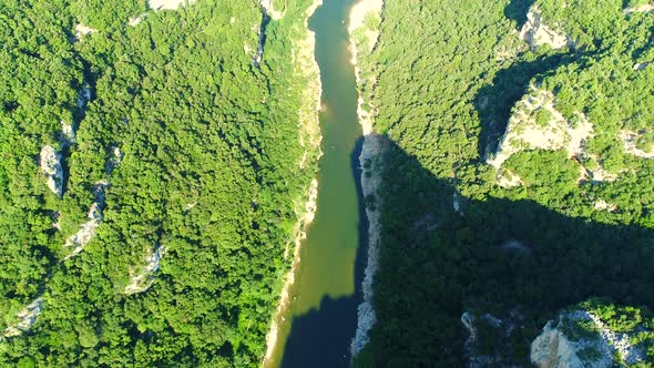 The gorges of the Ardeche in France seen from the sky