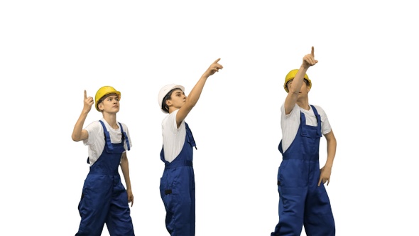 Three Construction Workers Walking in A Funny Dacning Way