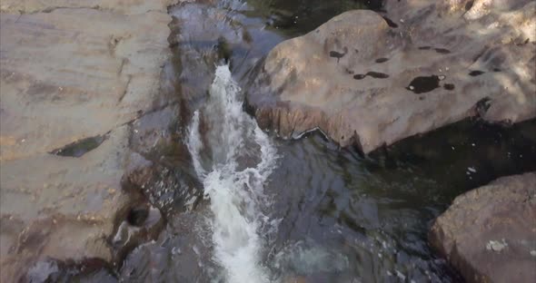 Aerial shot looking down on the waterfalls at Small Falls in Maine.