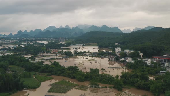 High Level Flood Water, Natural Disaster Damage to in China, Aerial