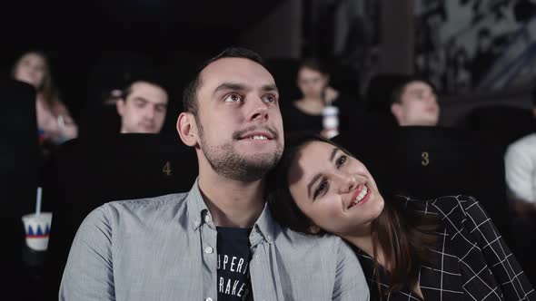 Love Couple Watching Movie in Cinema Theatr