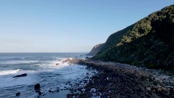 Aerial view of Otter trail beach morning, Eastern Cape, South Africa.