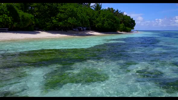 Aerial above seascape of luxury sea view beach holiday by blue sea and white sandy background of a d