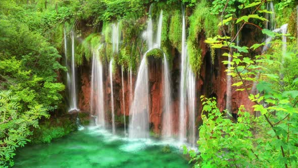 Cinemagraph Video of Waterfall Landscape in Plitvice Lakes Croatia in Springtime