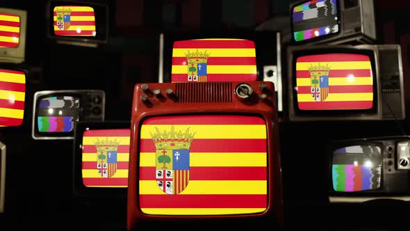 Flag of Aragon, autonomous community in Spain, and Retro TVs.