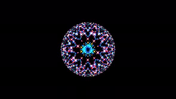 animated round shape of multicolor flashing lights, on a black background
