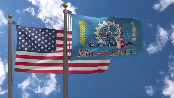 Usa Flag Vs Milwaukee City Flag Wisconsin  On Flagpole