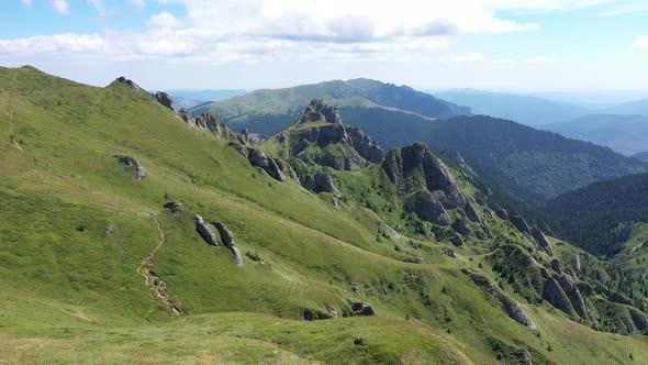 Aerial View of High Mountain Sedimentary Rocks, Peaks. Ciucas Mountains, Carpathians, Romania