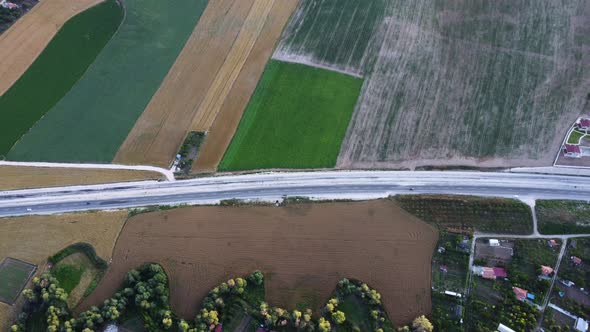 aerial road footage of traveling cars