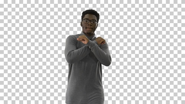 Young african american man in grey clothes, Alpha Channel