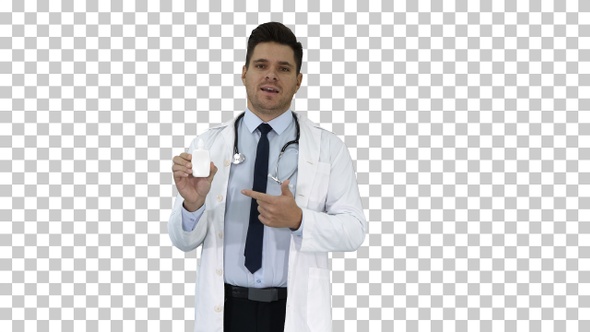 Doctor Presenting Nasal Spray or Some Other Medicine, Alpha Channel