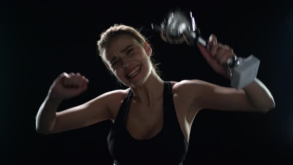 Sport Woman Celebrating Sport Victory with Champion Trophy in Hands