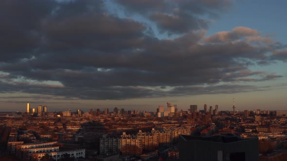 Skyline of Rotterdam, the Netherlands at sunset