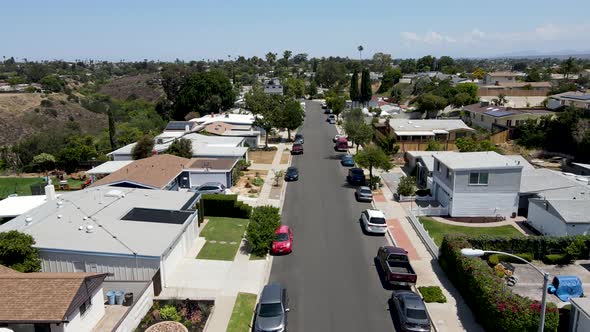 Aerial View of Small Street with Middle Class Houses in Mission City in San Diego