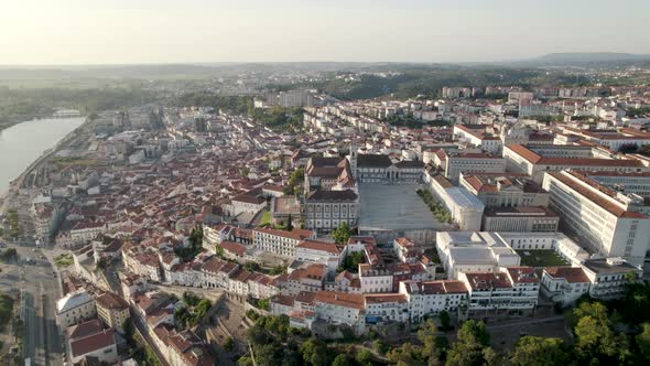 Aerial view Historic square at the center of the University of Coimbra, panorama Cityscape