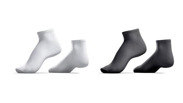 Blank black and white ancle socks pair mockup, looped rotation