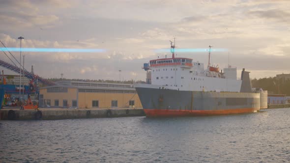 Ship at Seaport on Summer Day