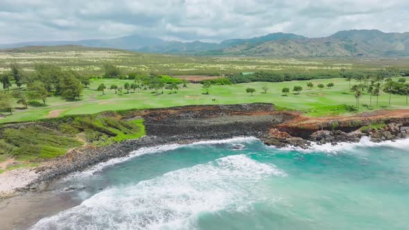 Beautiful Golf Course at Golf Club on Cinematic Tropical Island Kauai Hawaii USA