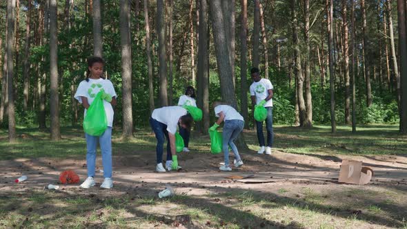 Ecoactivists and Volunteers Clean Up Garbage in the Forest Fight Against Plastic Pollution of Nature