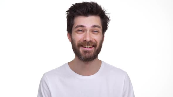 Attractive Man Laughing Naturally Cheerful Smile on White Background