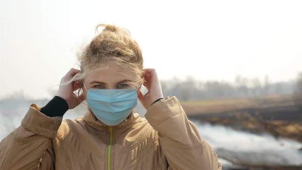 Frightened Girl Puts on a Mask