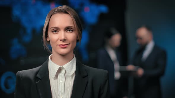 Portrait Smiling Business Woman in Suit White Collar Posing